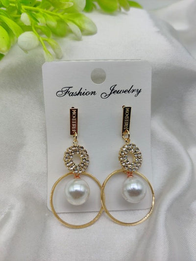 Imported Elegant Pearl Hoop Earrings With Dazzling Crystal